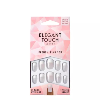 ELEGANT TOUCH FRENCH pink nails with glue square #103-M 24 u