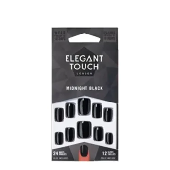 ELEGANT TOUCH CORE COLOUR nails with glue squoval #midnight black 24 u