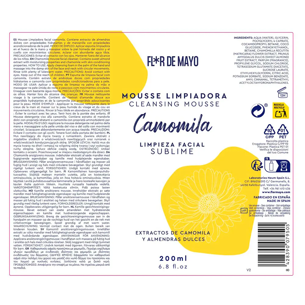 FLOR DE MAYO SUBLIME CAMOMILE cleansing mousse 200 ml FLOR DE MAYO SUBLIME CAMOMILE cleansing mousse 200 ml - immagine 2